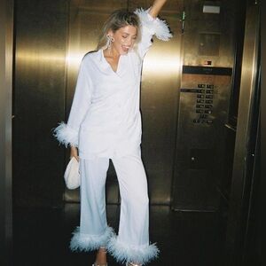 Sleeper White Feather-Trim Pajama Set